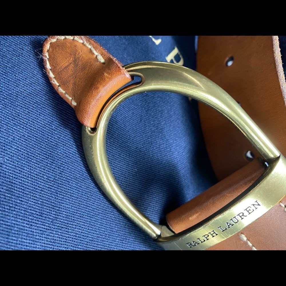 Ralph Lauren Brown Vachetta & Gold Tone Equestrian Stirrup Belt - Picture 9 of 16